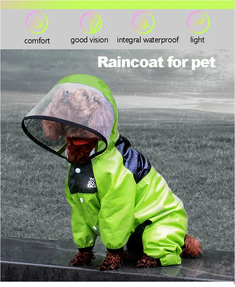 Waterproof Dog Raincoat – Face Design Jumpsuit Pet Jacket
