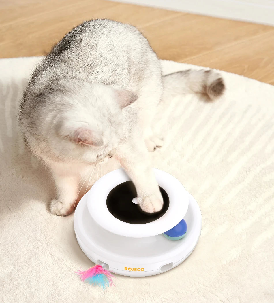 ROJECO 2-in-1 Smart Cat Toy – Automatic Feather Ball with 5 Modes
