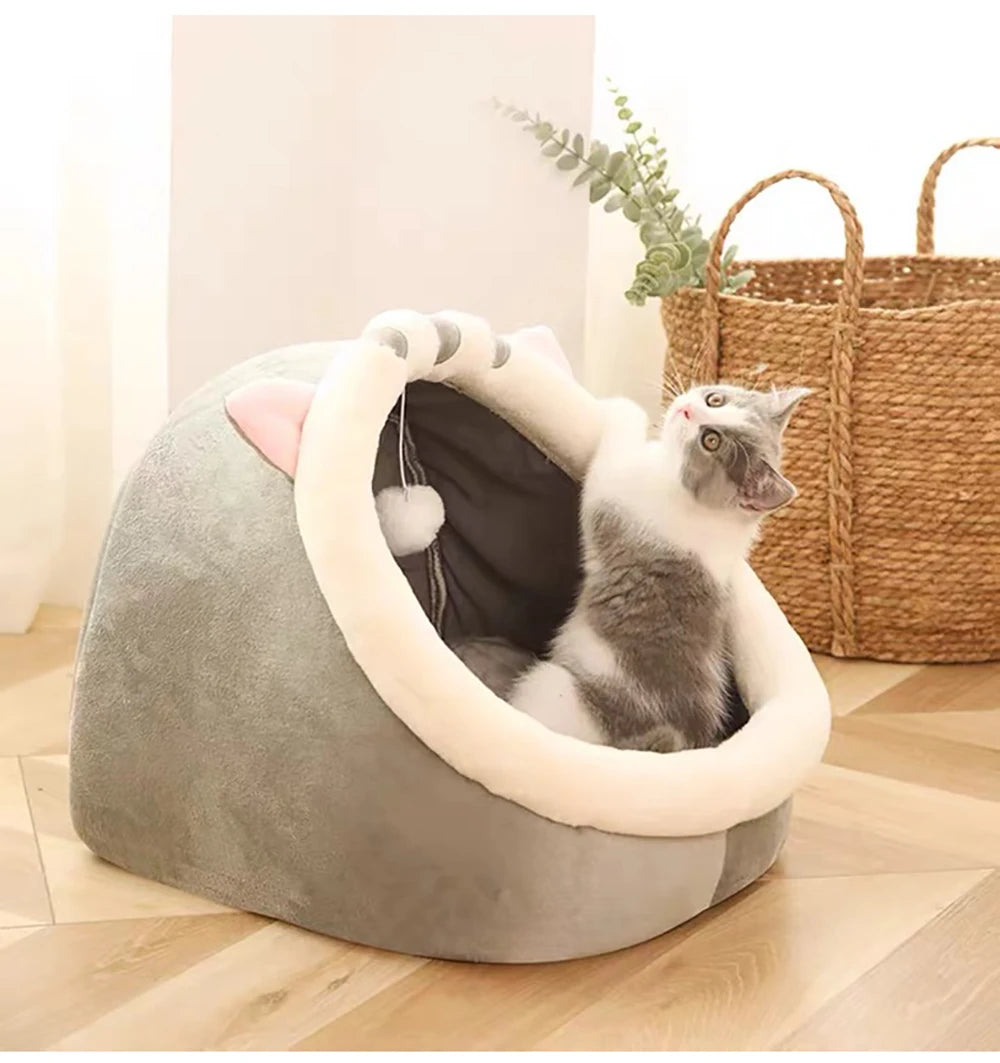 Cartoon Cat Bed – Foldable, Washable Pet Sleeping Mat & Cave