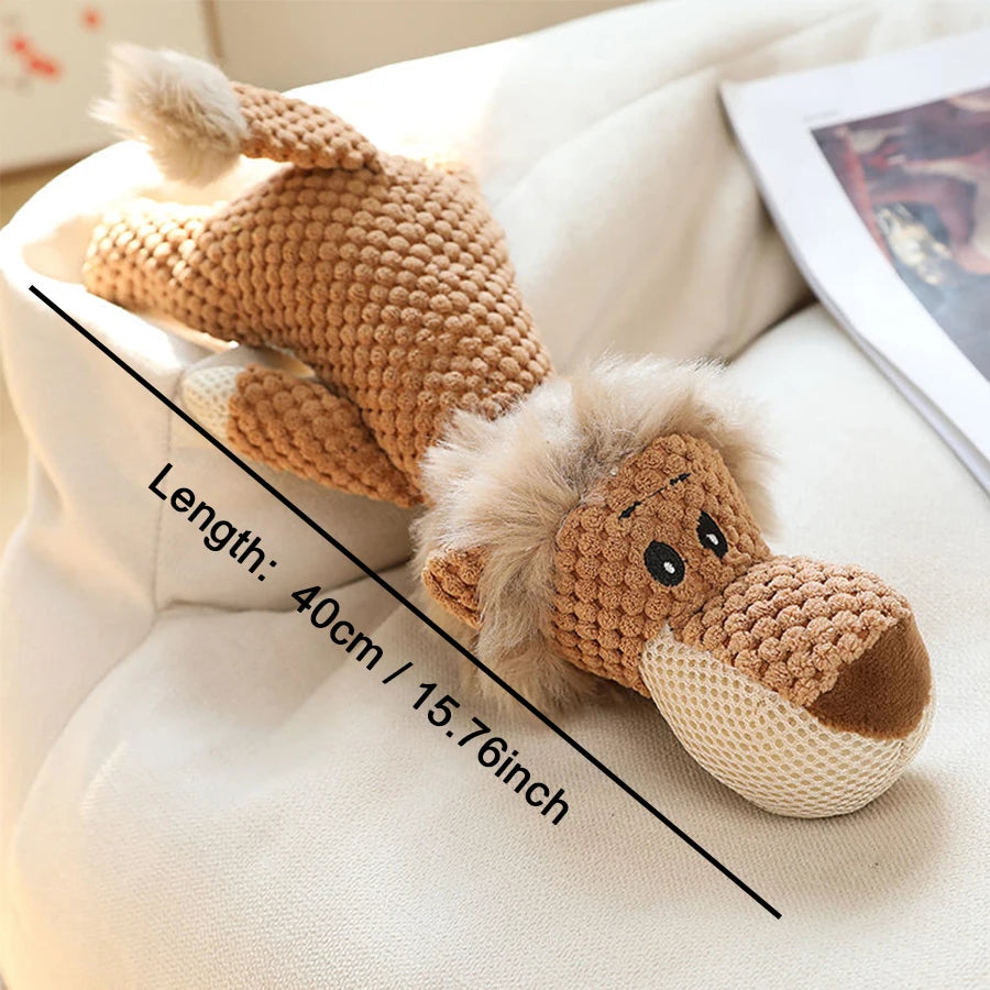 Plush Squeaky Dog Toy – Bite-Resistant Lion, Wolf & Elephant