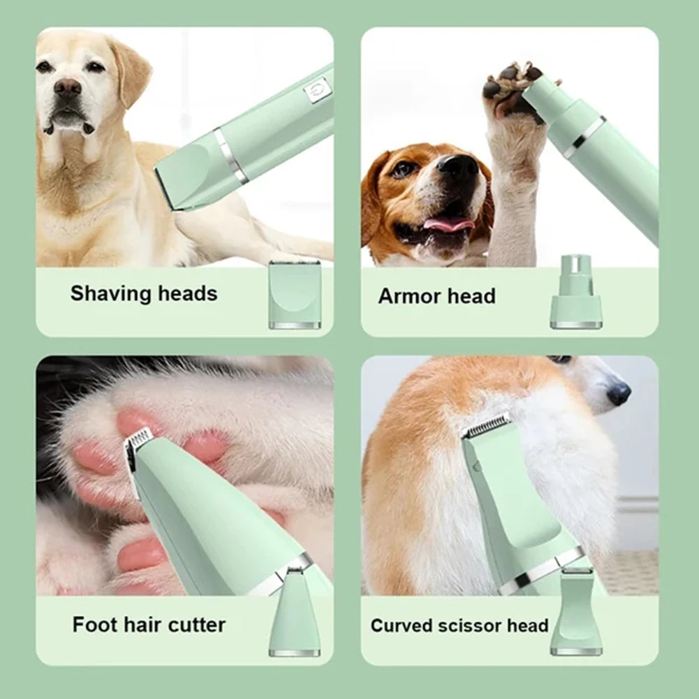 4-in-1 Pet Grooming Kit – USB Rechargeable Dog & Cat Hair Clipper