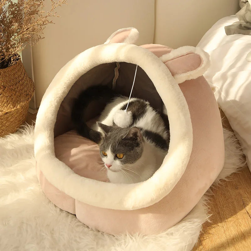Cartoon Cat Bed – Foldable, Washable Pet Sleeping Mat & Cave