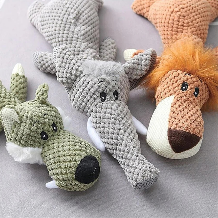 Plush Squeaky Dog Toy – Bite-Resistant Lion, Wolf & Elephant