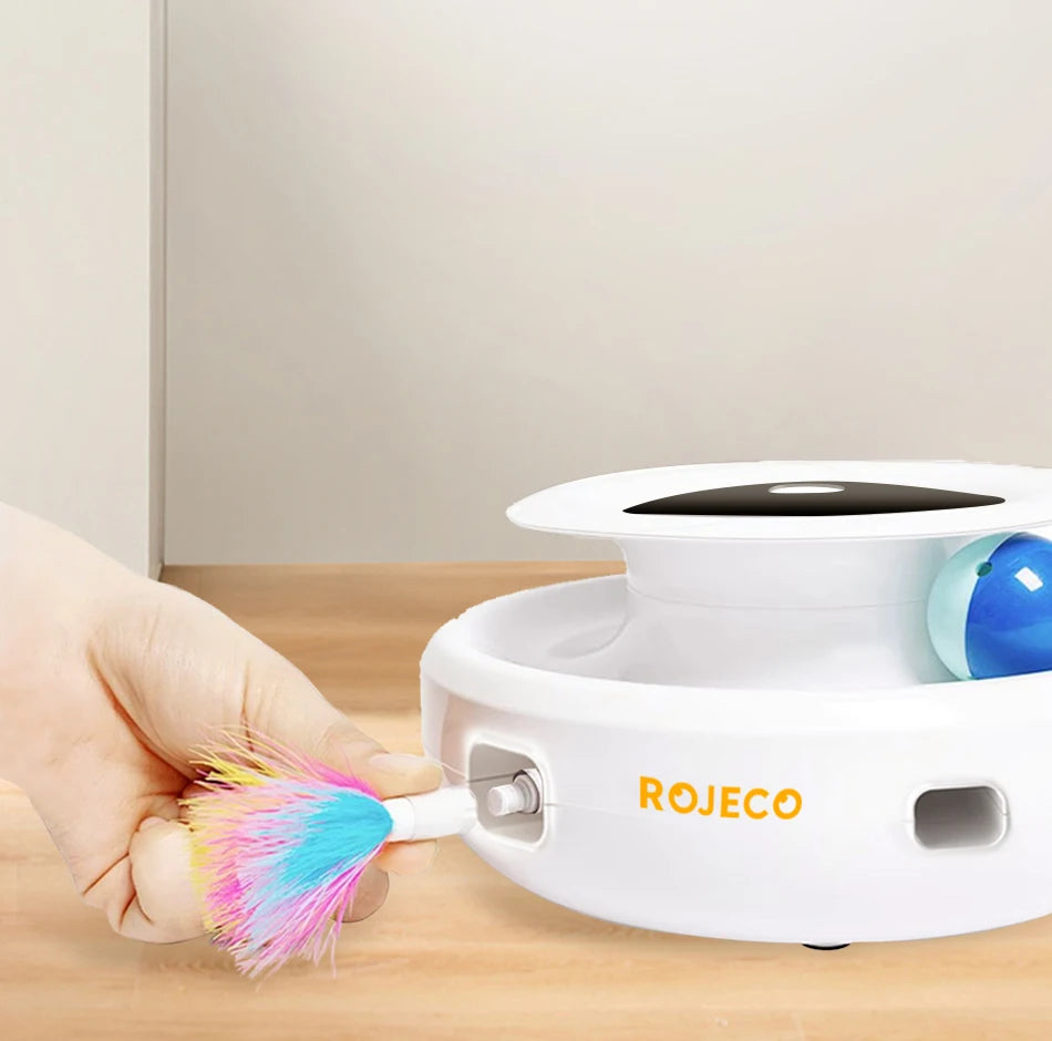 ROJECO 2-in-1 Smart Cat Toy – Automatic Feather Ball with 5 Modes