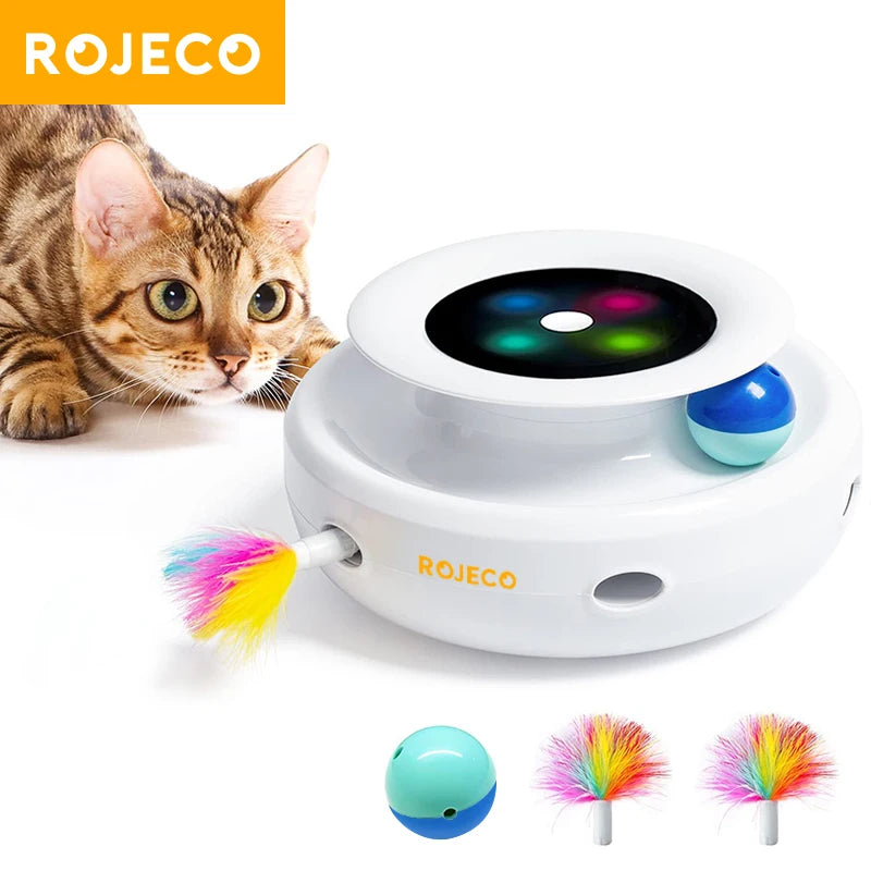 ROJECO 2-in-1 Smart Cat Toy – Automatic Feather Ball with 5 Modes