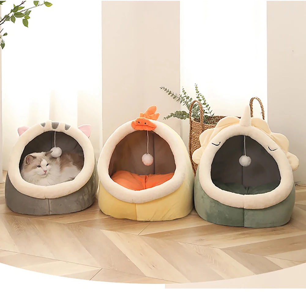 Cartoon Cat Bed – Foldable, Washable Pet Sleeping Mat & Cave