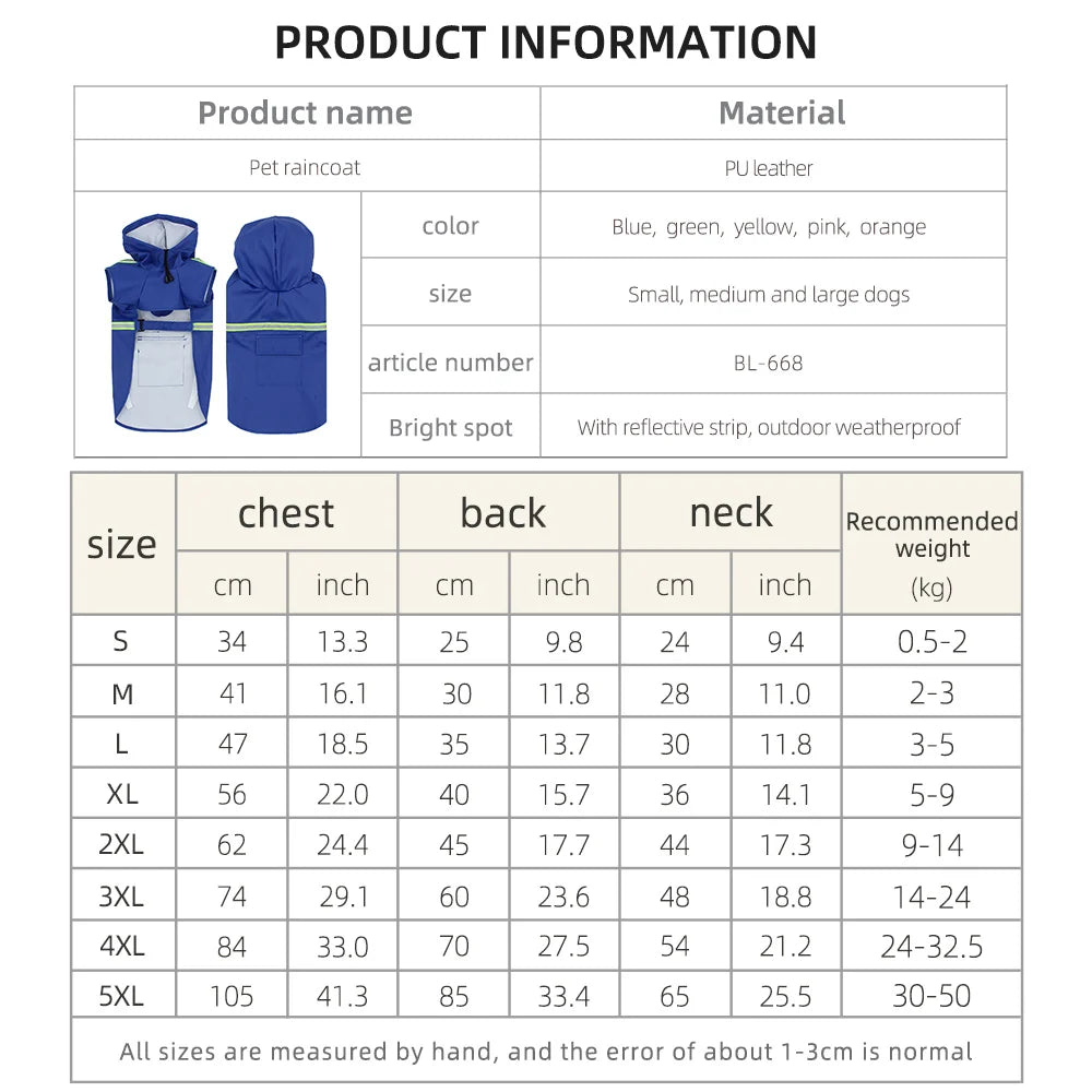 Large Dog Raincoat – Waterproof Hooded Corgi-Style Coat with Reflective Strips