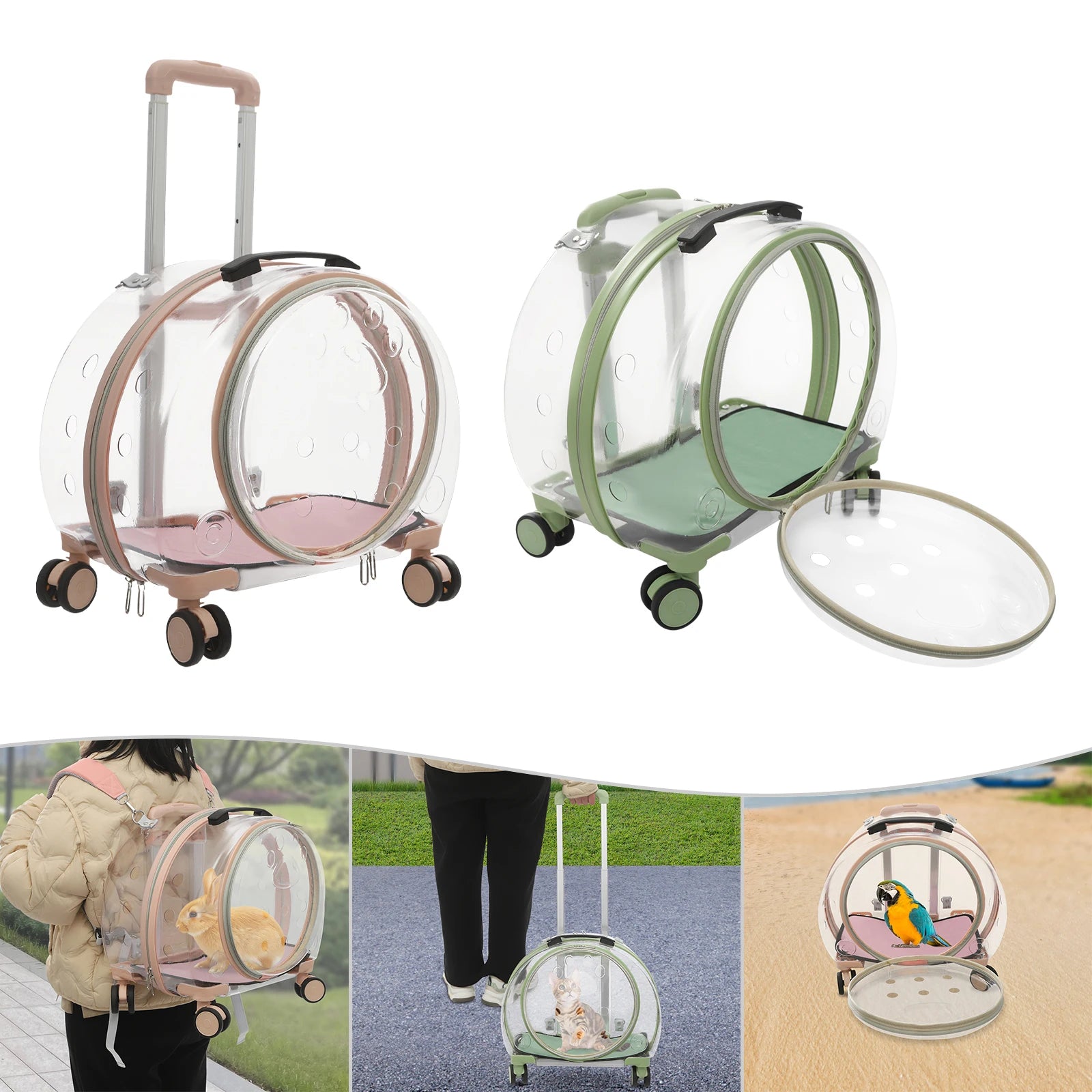 Rolling Cat Carrier – Breathable PC Pet Travel Bag with Wheels (9kg Max)