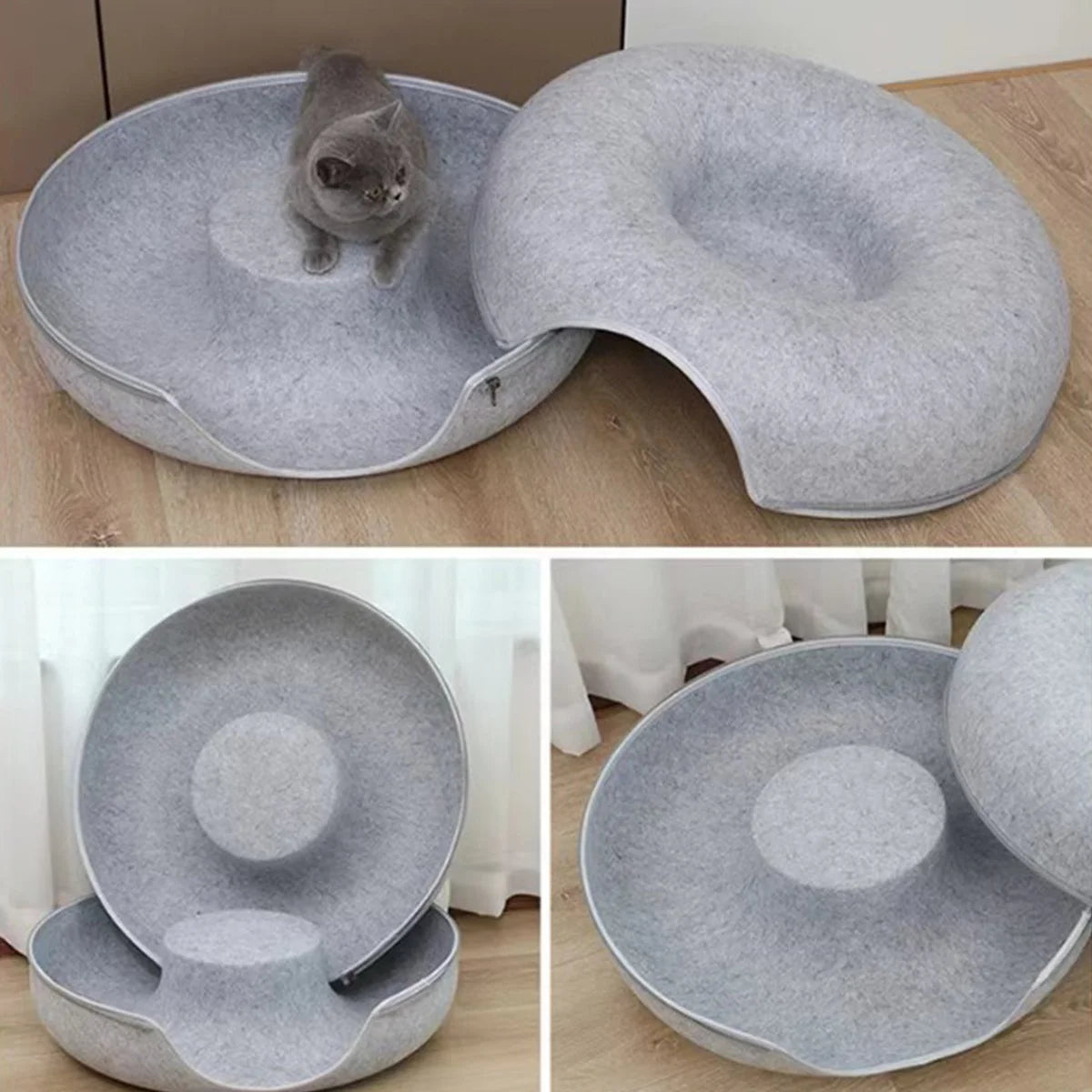 Felt Donut Cat & Dog Bed – 2-in-1 Hideaway Tunnel