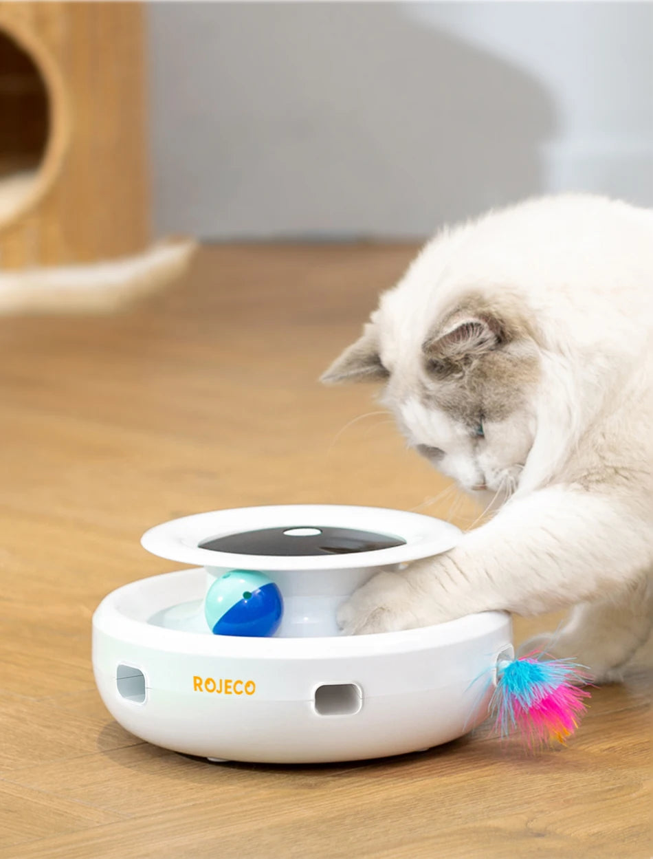 ROJECO 2-in-1 Smart Cat Toy – Automatic Feather Ball with 5 Modes