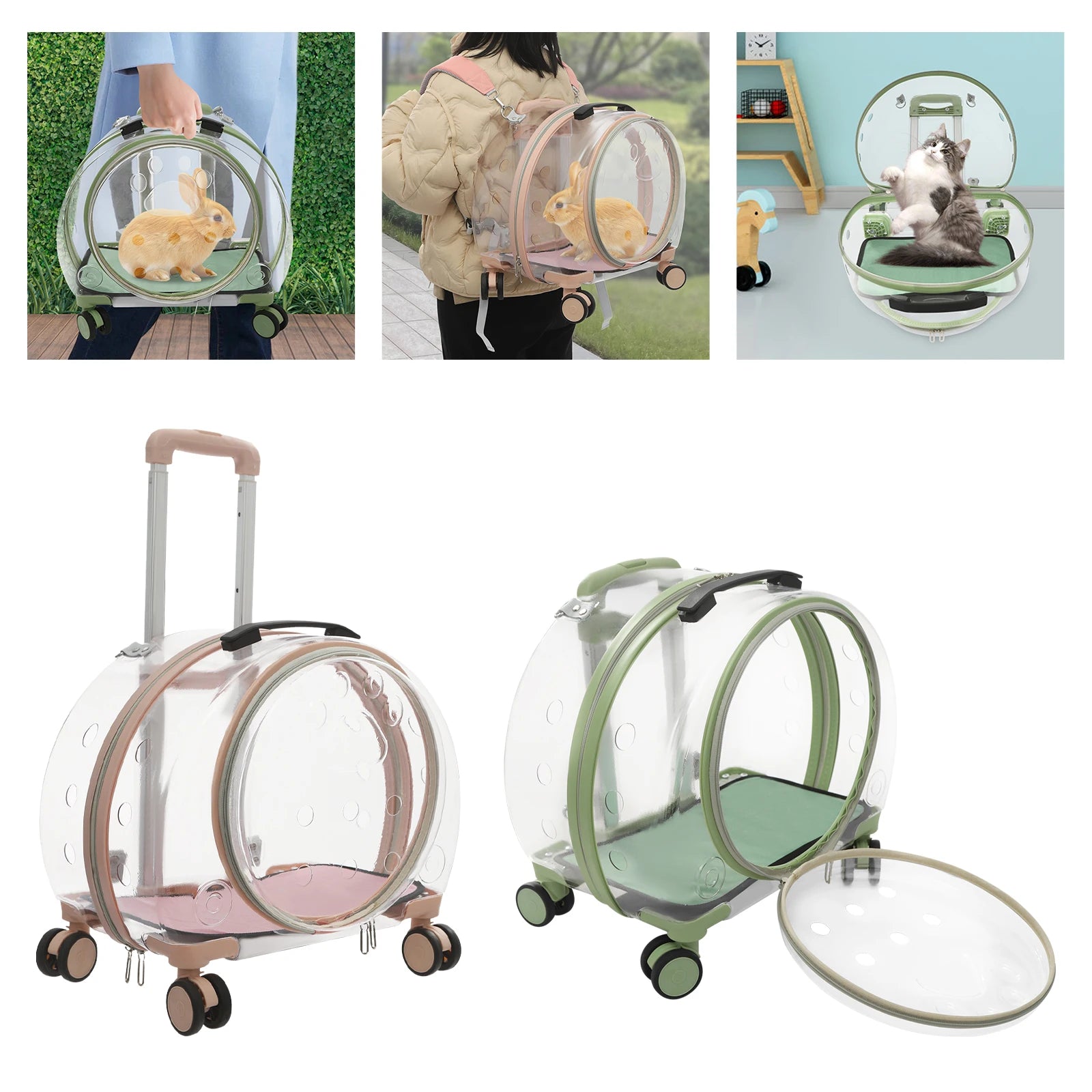 Rolling Cat Carrier – Breathable PC Pet Travel Bag with Wheels (9kg Max)