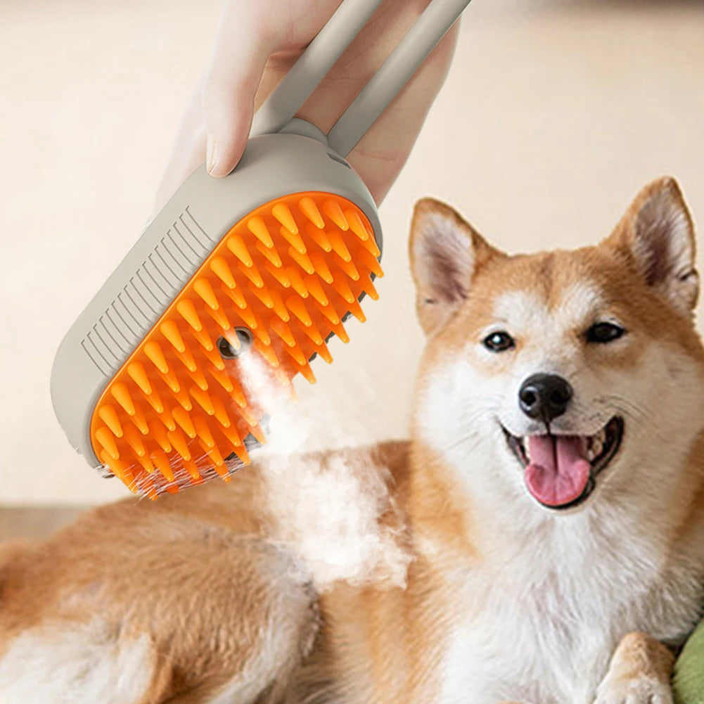 3-in-1 Pet Steam Brush – USB Rechargeable Dog & Cat Grooming Comb