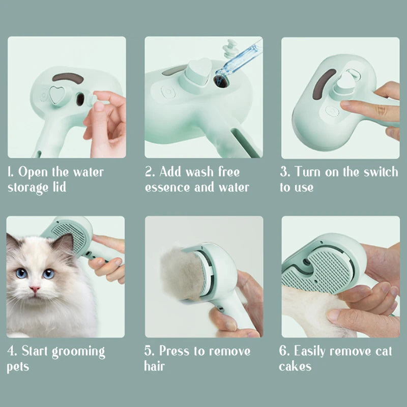 Pet Steam Massage Comb – Safe Hair Removal Brush for Dogs & Cats