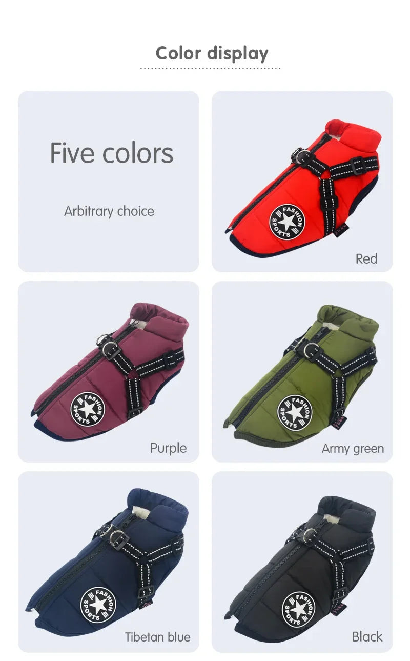 Large Dog Winter Jacket – Waterproof Warm Coat with Harness