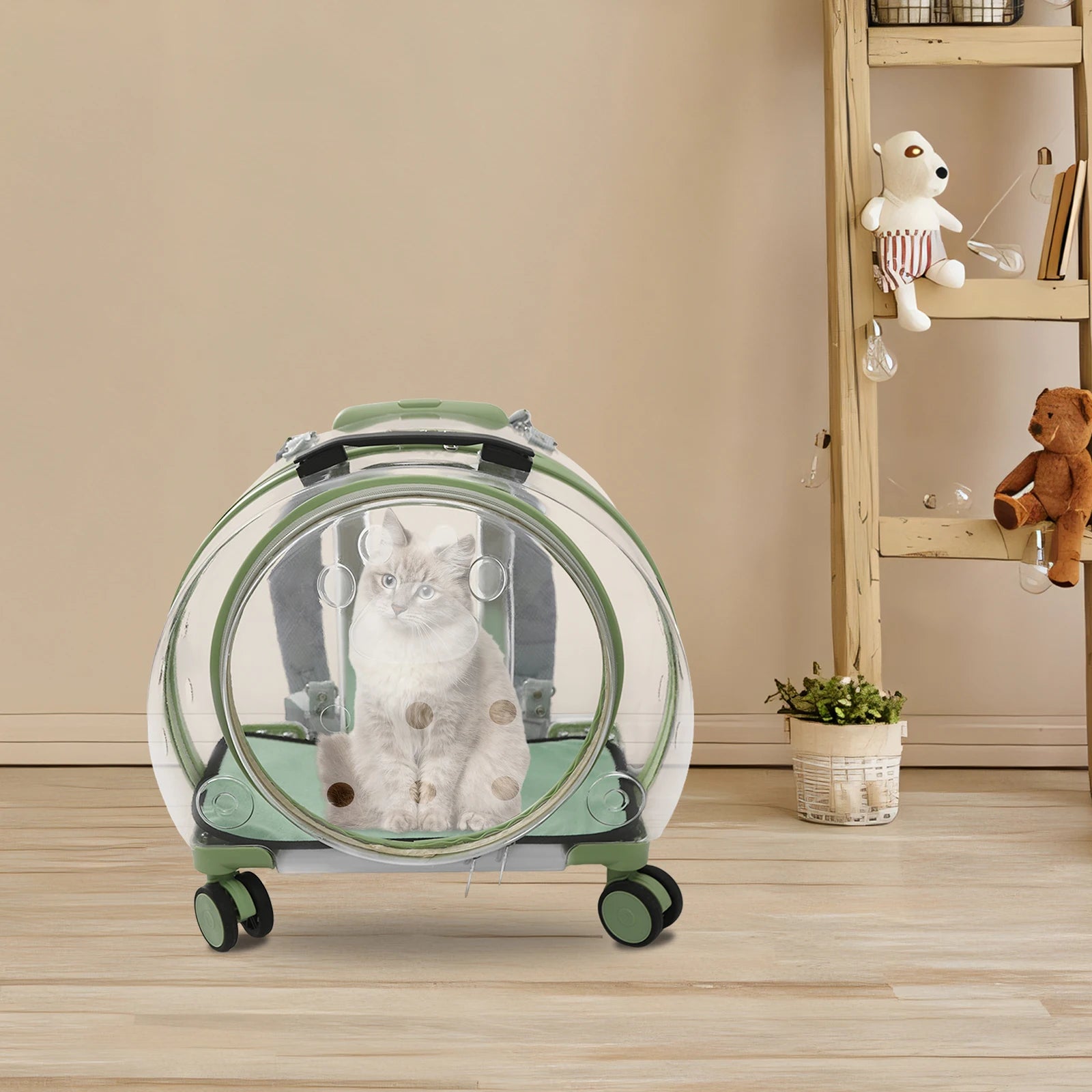 Rolling Cat Carrier – Breathable PC Pet Travel Bag with Wheels (9kg Max)