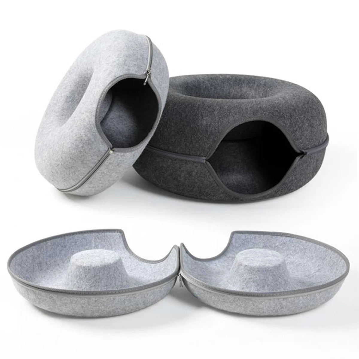 Felt Donut Cat & Dog Bed – 2-in-1 Hideaway Tunnel