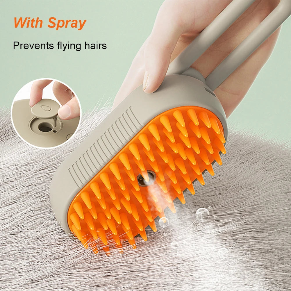 3-in-1 Pet Steam Brush – USB Rechargeable Dog & Cat Grooming Comb