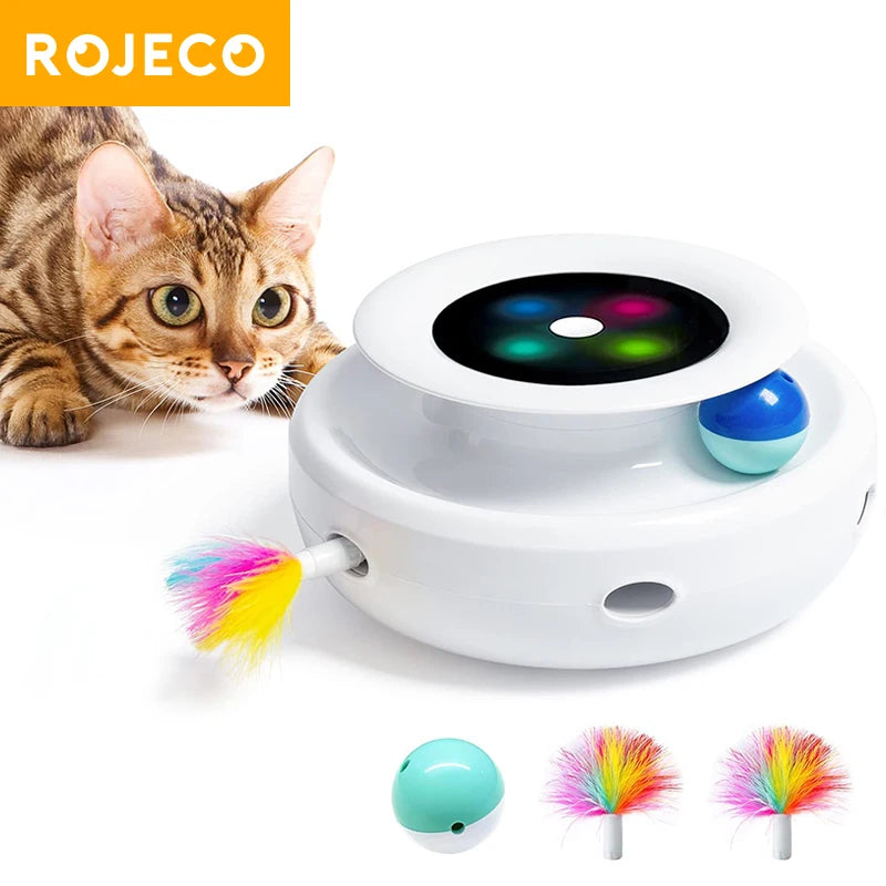 ROJECO 2-in-1 Smart Cat Toy – Automatic Feather Ball with 5 Modes
