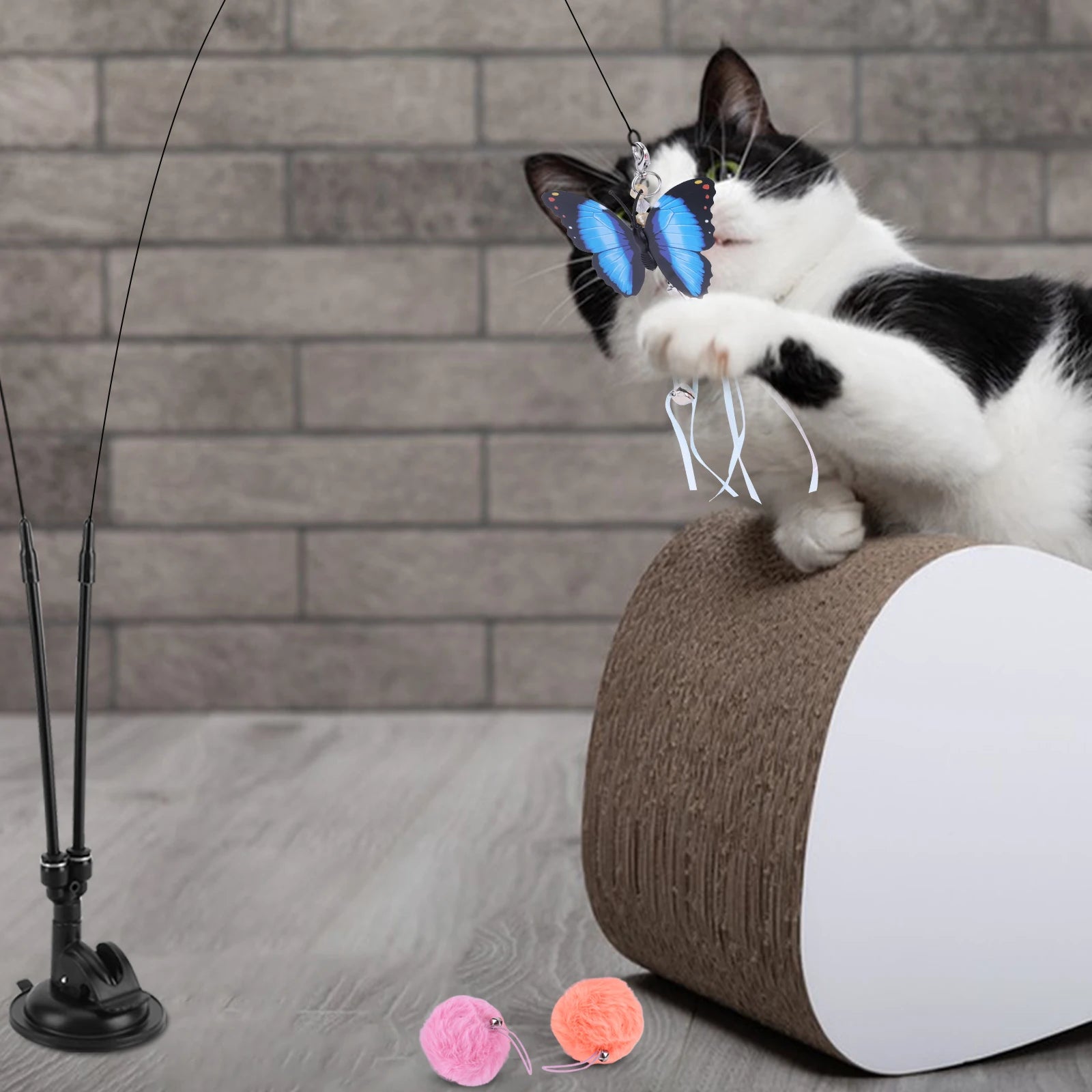 Cat Suction Cup Toy Set – Hands-Free Teaser Stick with Replacement Heads