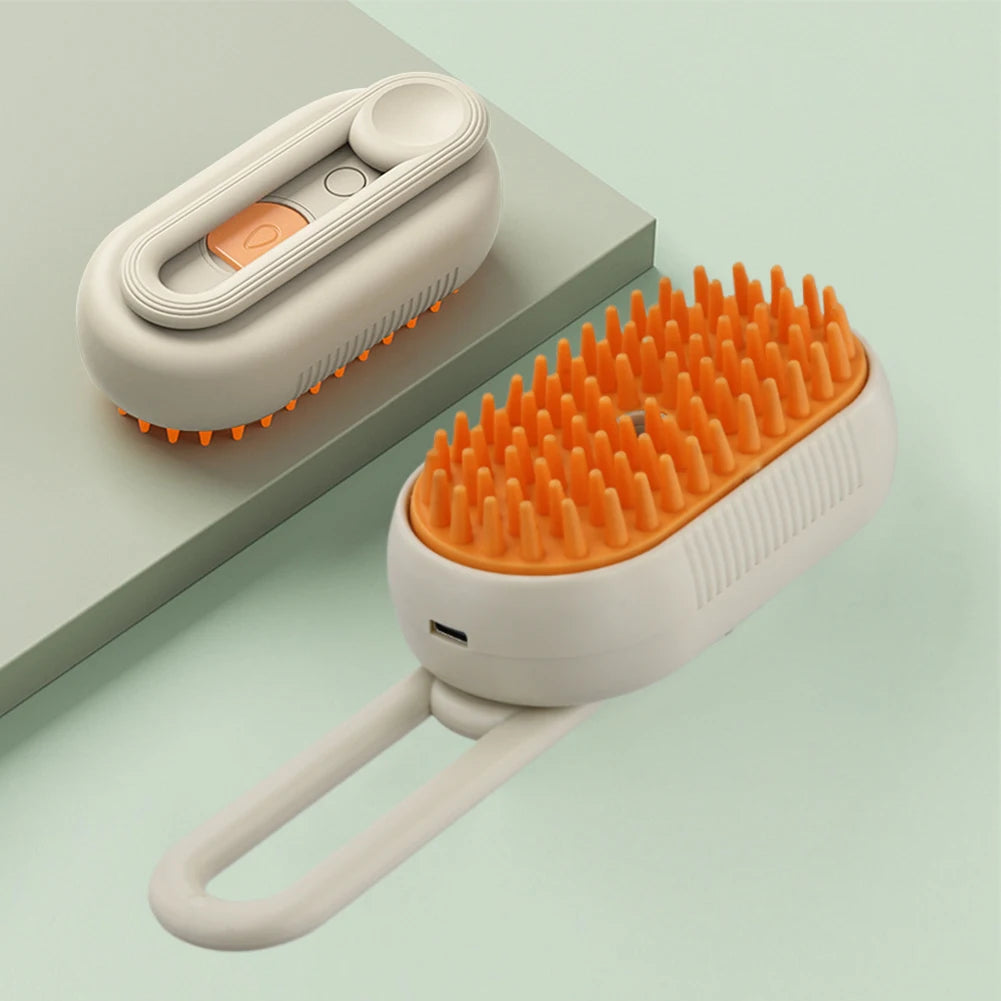 3-in-1 Pet Steam Brush – USB Rechargeable Dog & Cat Grooming Comb