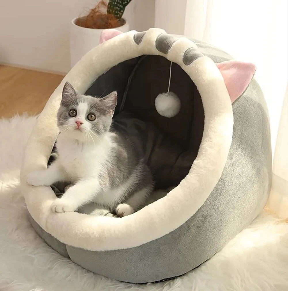 Cartoon Cat Bed – Foldable, Washable Pet Sleeping Mat & Cave