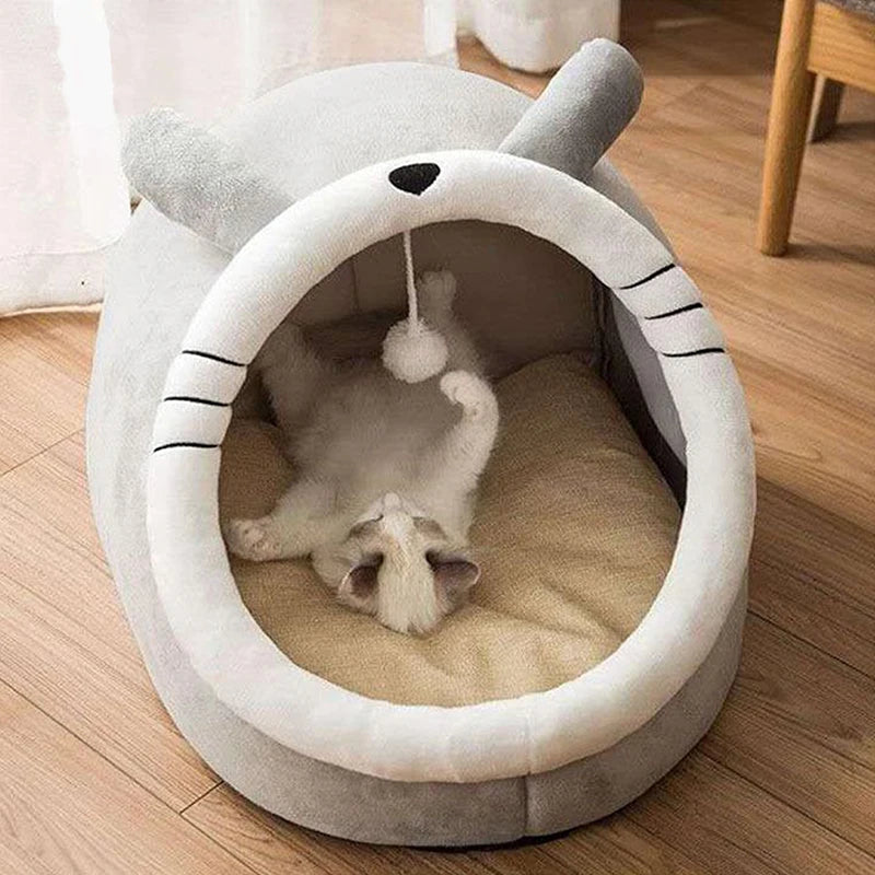 Cartoon Cat Bed – Foldable, Washable Pet Sleeping Mat & Cave