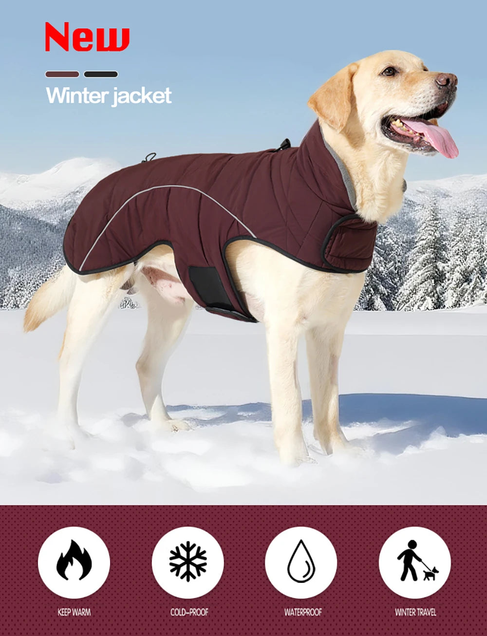 Waterproof Reflective Dog Winter Jacket – Warm Outdoor Coat for Medium & Large Dogs