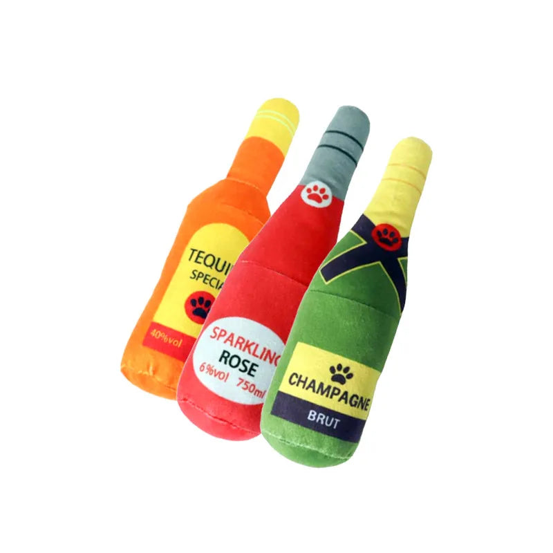 Plush Squeaky Dog Toy – Beer Bottle Chew for Small & Large Dogs