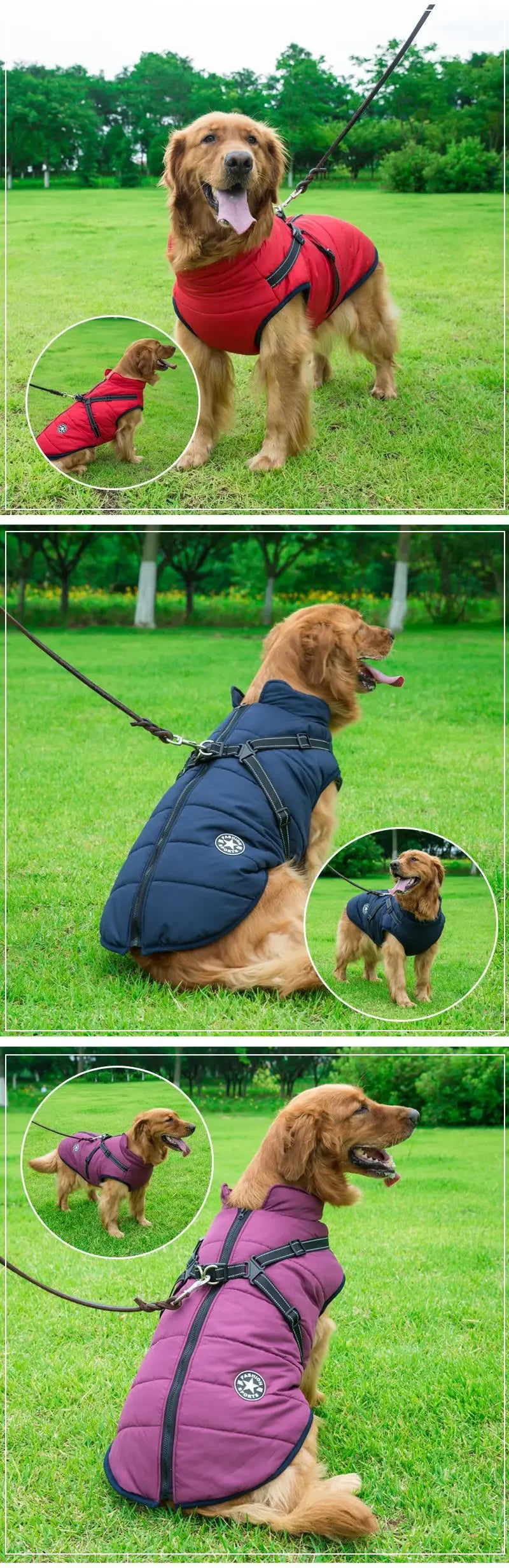 Large Dog Winter Jacket – Waterproof Warm Coat with Harness