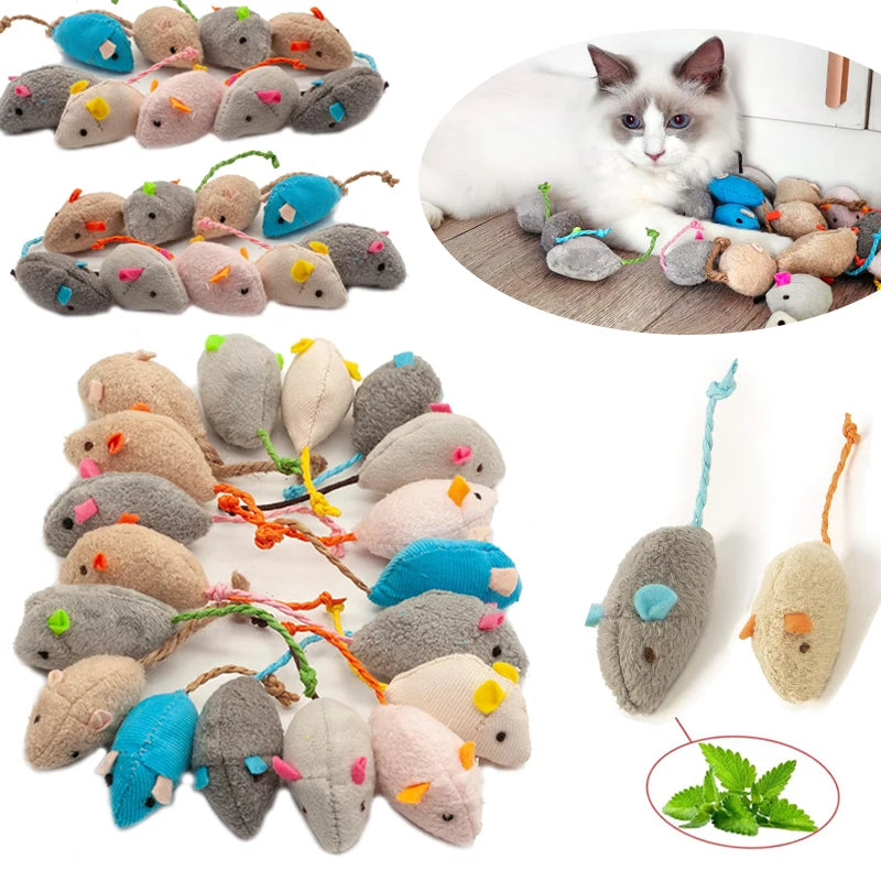 Catnip Mouse Toys – Interactive Rattle Mice for Indoor Cats (3–200pcs)