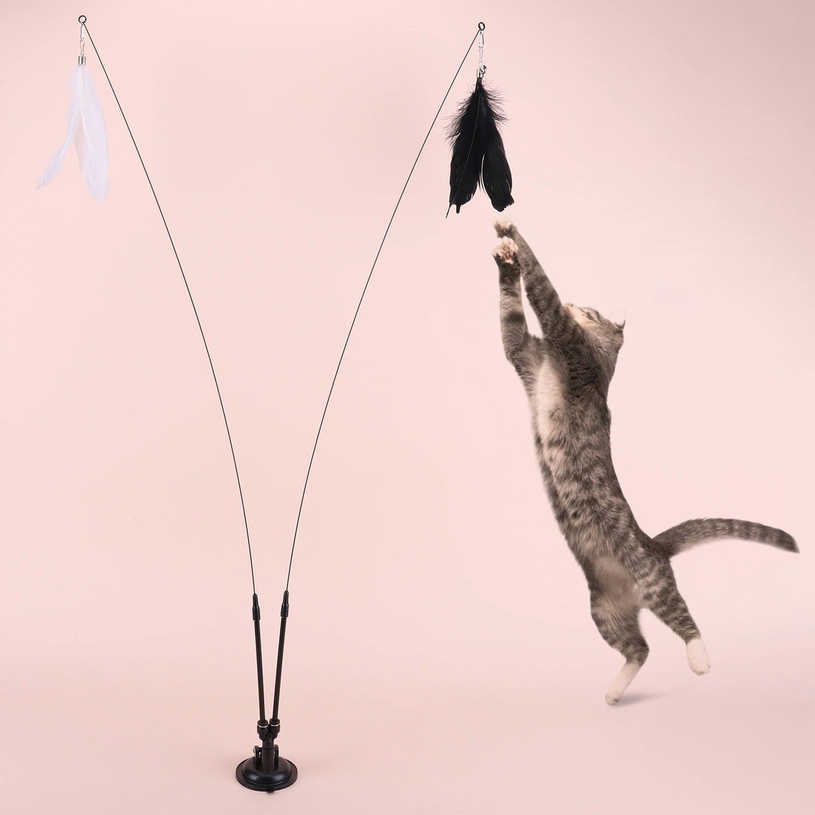 Cat Suction Cup Toy Set – Hands-Free Teaser Stick with Replacement Heads