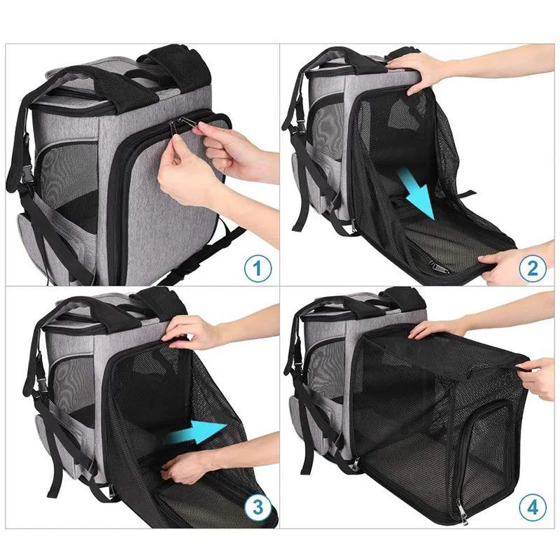 Expandable Pet Carrier Backpack – Foldable Travel Bag for Cats & Dogs