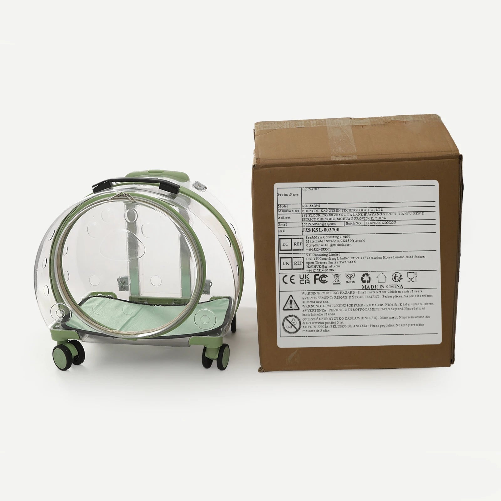 Rolling Cat Carrier – Breathable PC Pet Travel Bag with Wheels (9kg Max)