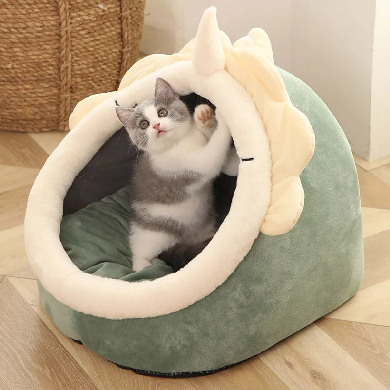 Cartoon Cat Bed – Foldable, Washable Pet Sleeping Mat & Cave
