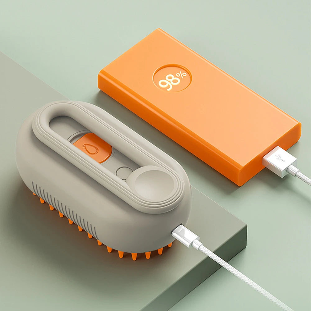 3-in-1 Pet Steam Brush – USB Rechargeable Dog & Cat Grooming Comb