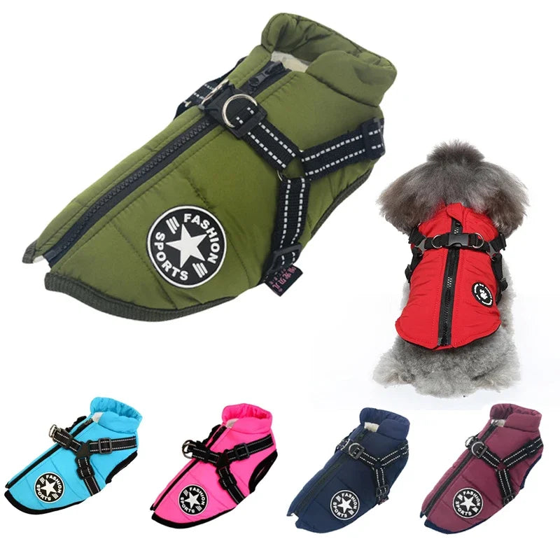 Large Dog Winter Jacket – Waterproof Warm Coat with Harness