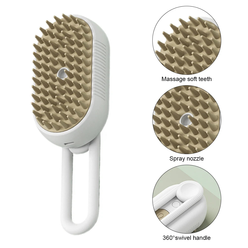 3-in-1 Pet Steam Brush – USB Rechargeable Dog & Cat Grooming Comb