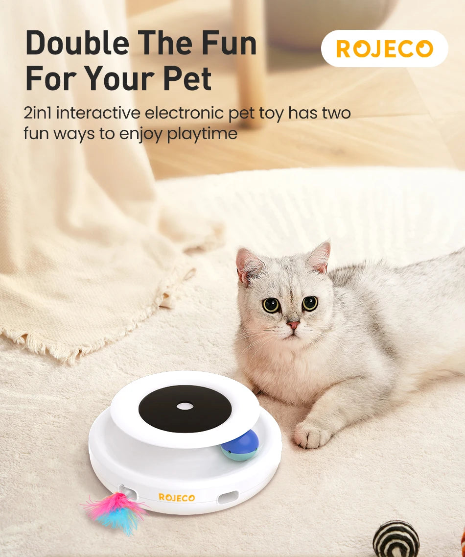 ROJECO 2-in-1 Smart Cat Toy – Automatic Feather Ball with 5 Modes