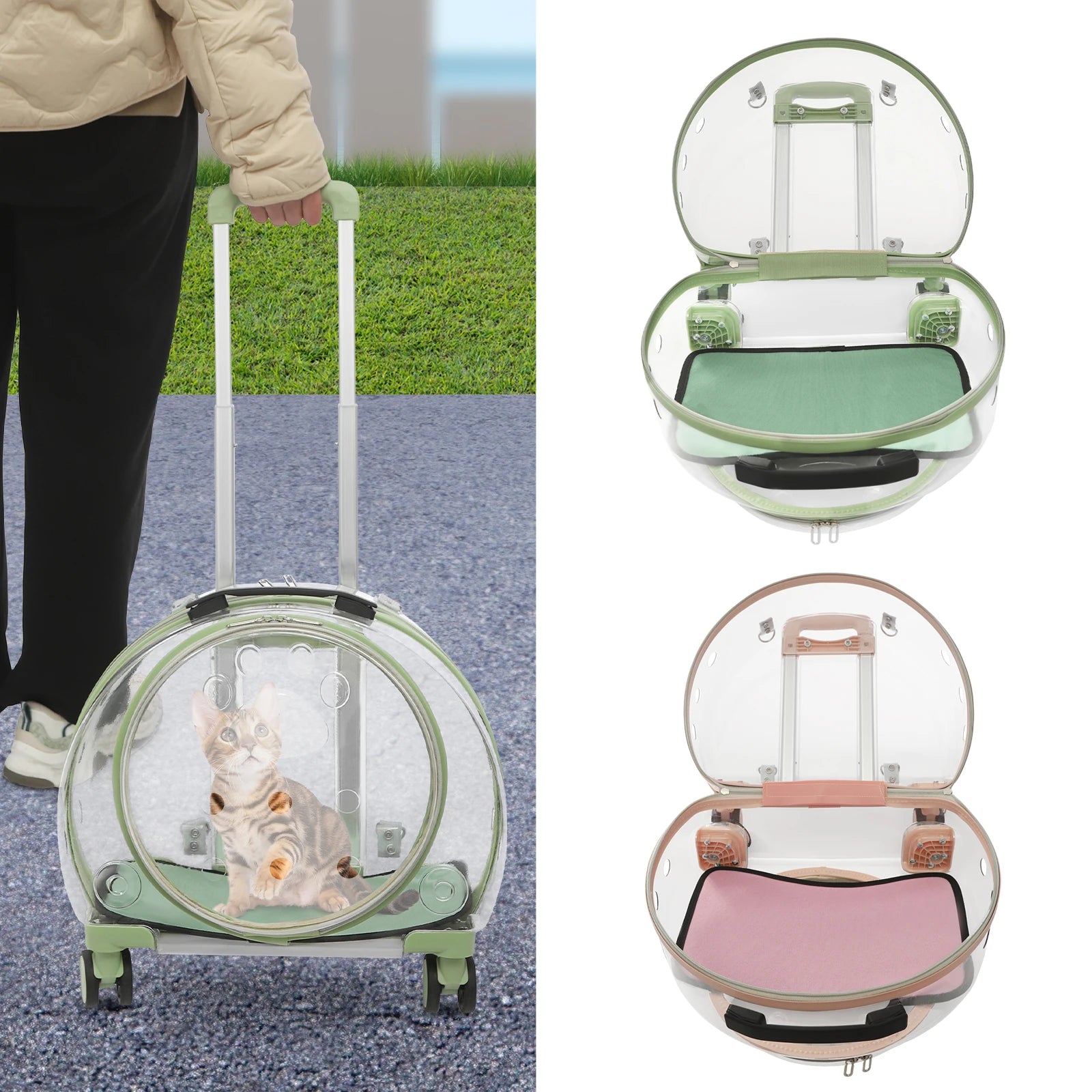 Rolling Cat Carrier – Breathable PC Pet Travel Bag with Wheels (9kg Max)
