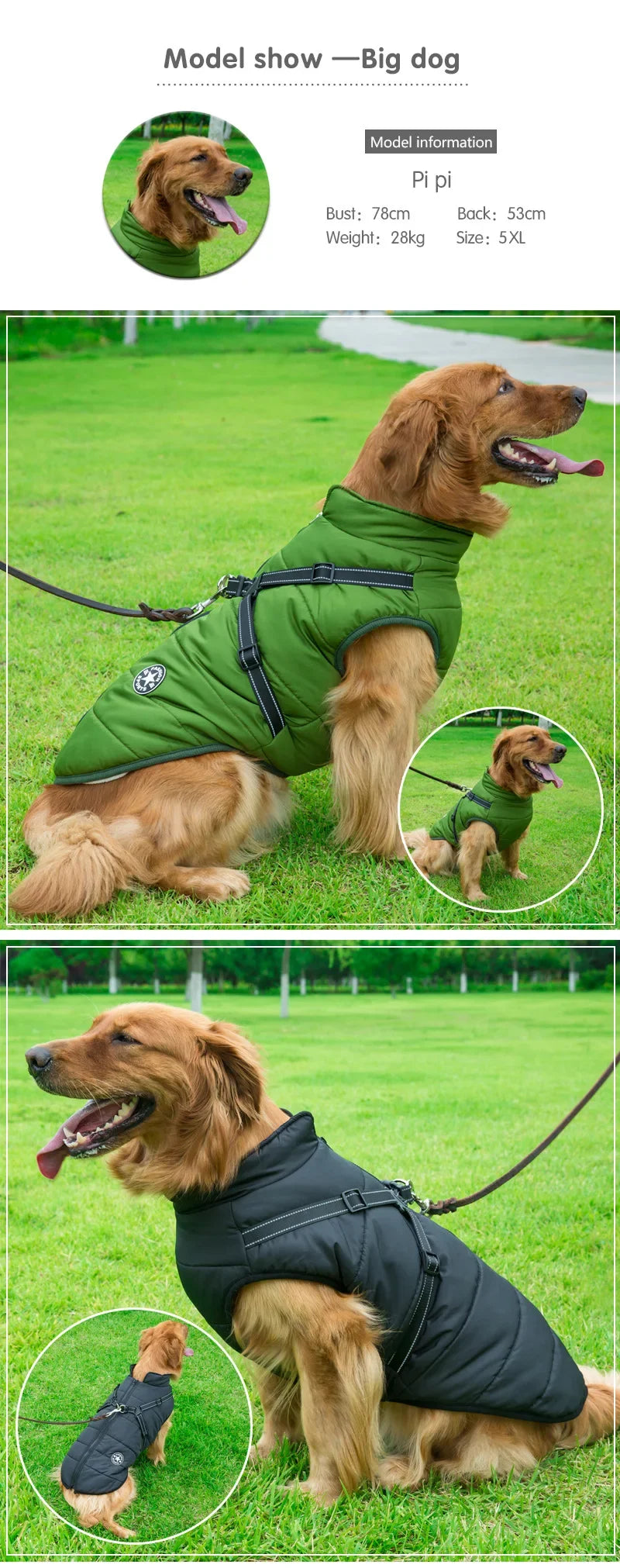 Large Dog Winter Jacket – Waterproof Warm Coat with Harness