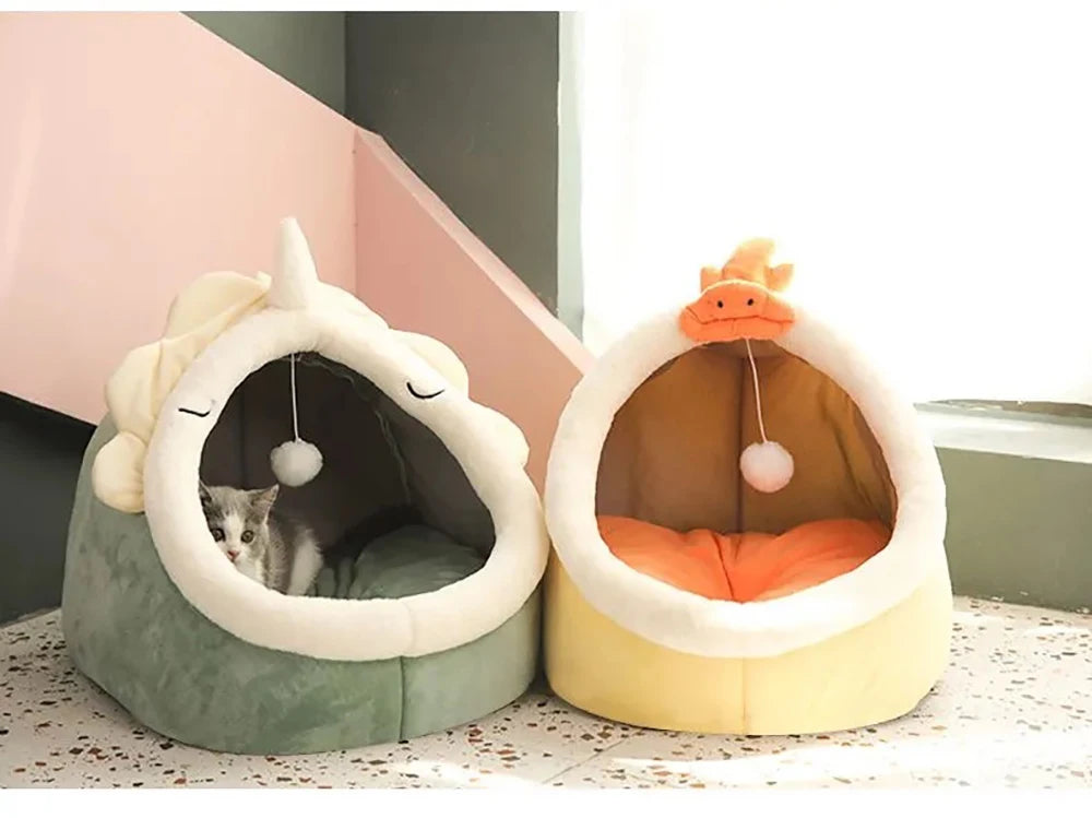 Cartoon Cat Bed – Foldable, Washable Pet Sleeping Mat & Cave