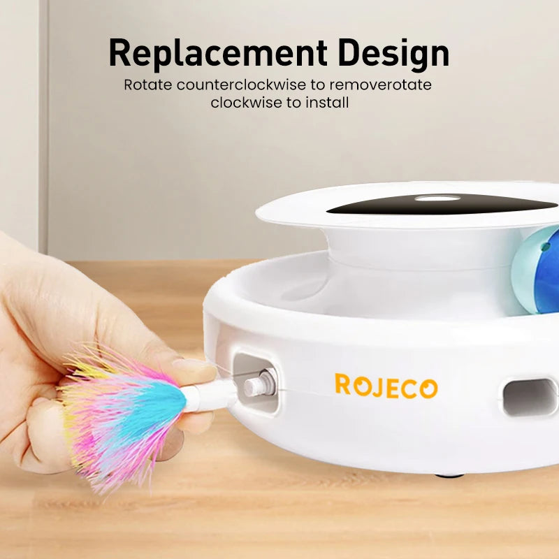 ROJECO 2-in-1 Smart Cat Toy – Automatic Feather Ball with 5 Modes