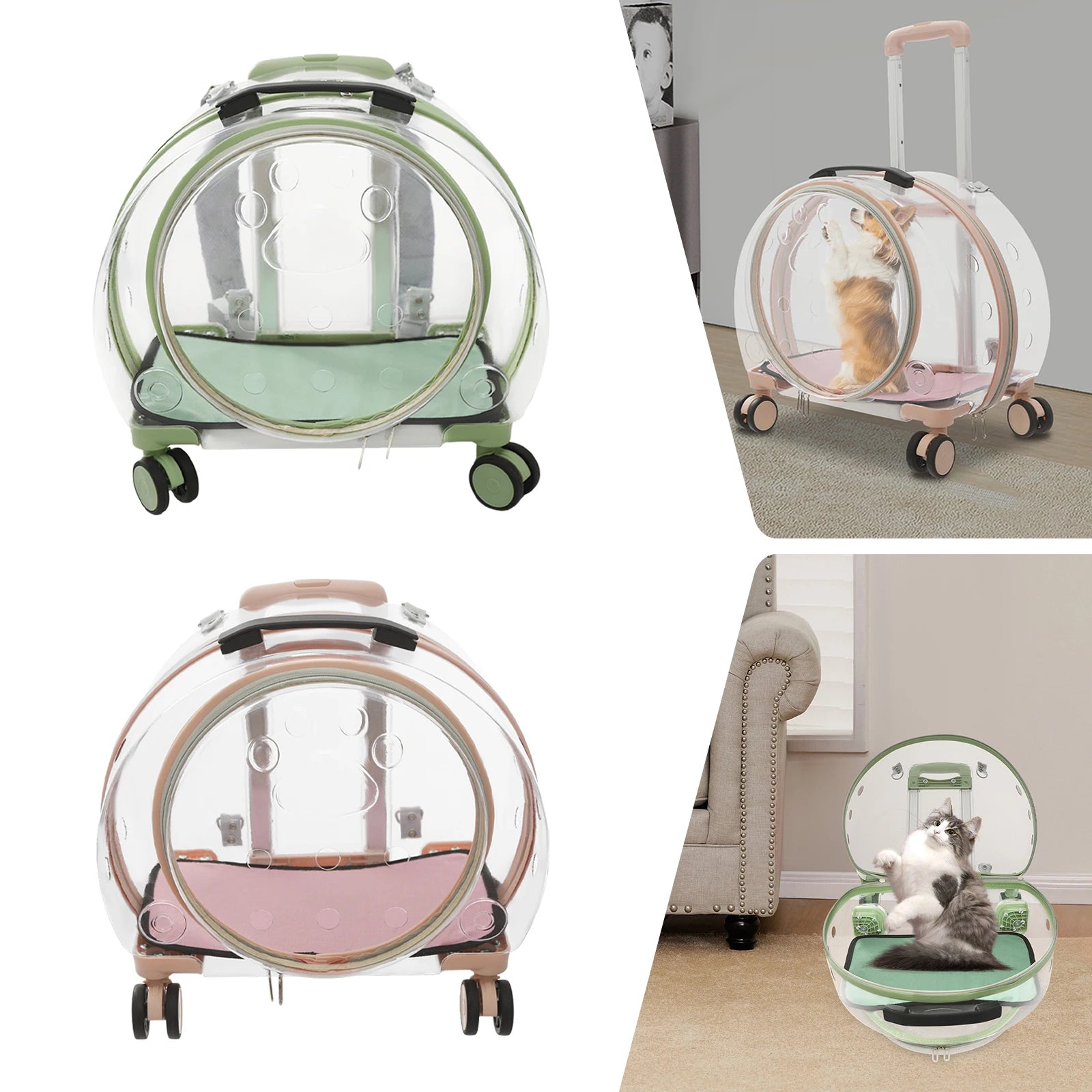 Rolling Cat Carrier – Breathable PC Pet Travel Bag with Wheels (9kg Max)