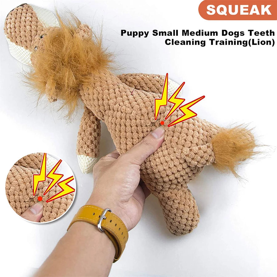 Plush Squeaky Dog Toy – Bite-Resistant Lion, Wolf & Elephant