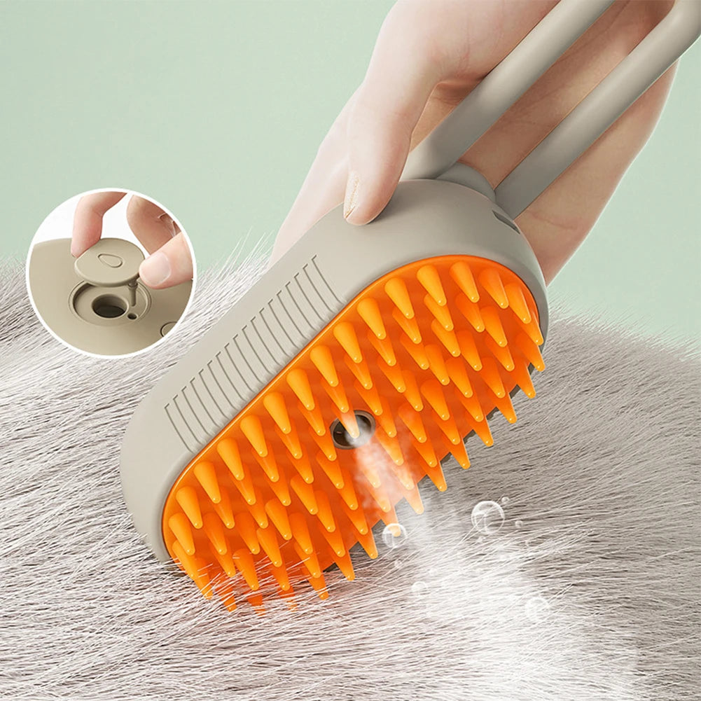 3-in-1 Pet Steam Brush – USB Rechargeable Dog & Cat Grooming Comb