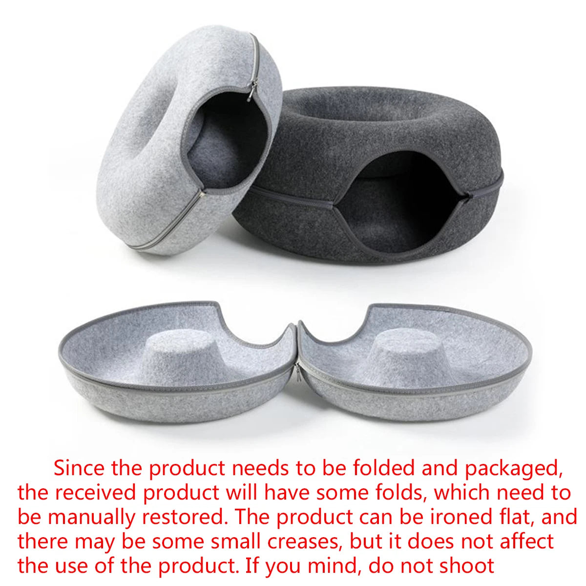 Felt Donut Cat & Dog Bed – 2-in-1 Hideaway Tunnel