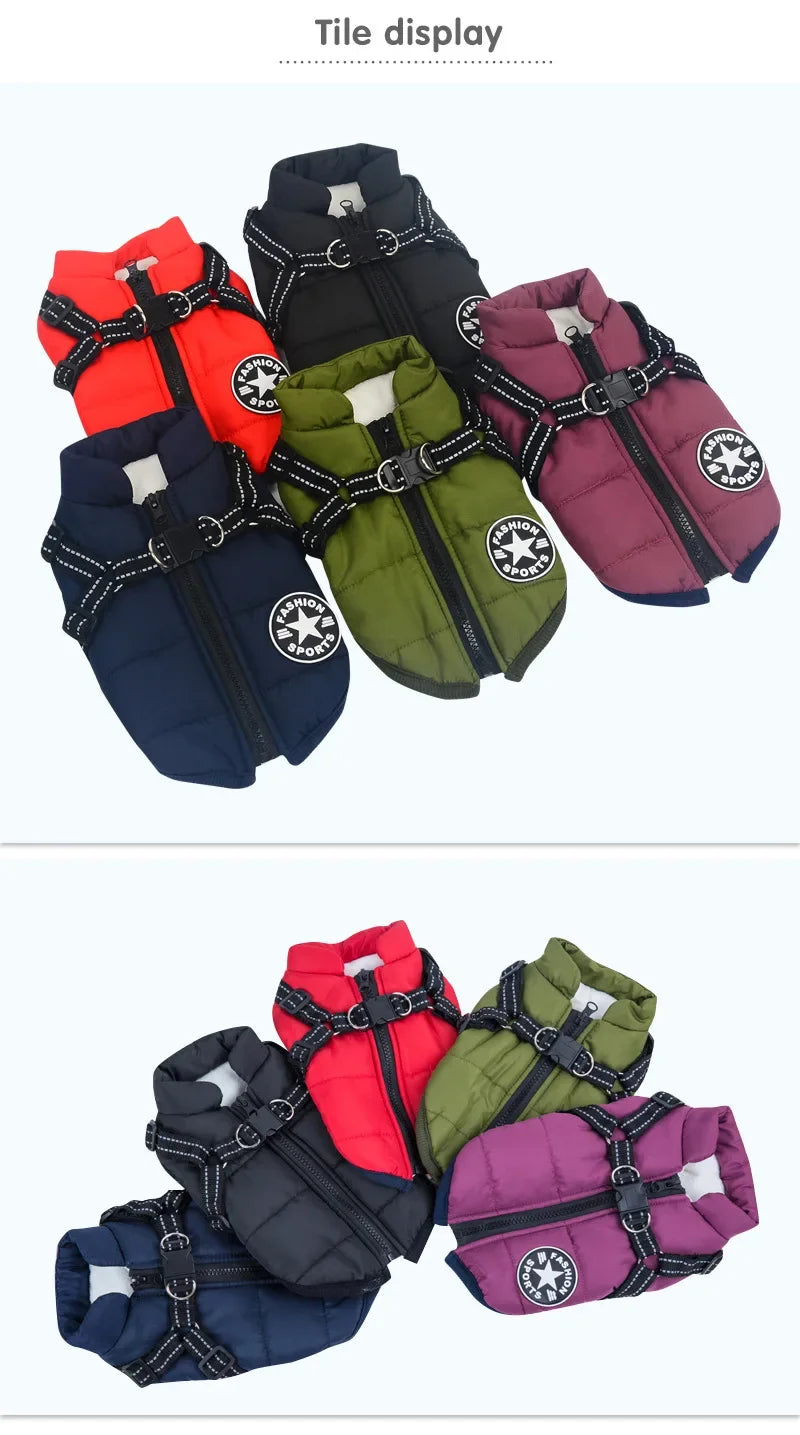 Large Dog Winter Jacket – Waterproof Warm Coat with Harness
