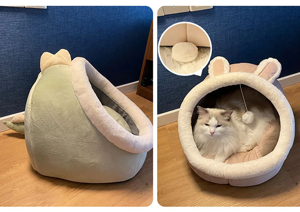 Cartoon Cat Bed – Foldable, Washable Pet Sleeping Mat & Cave