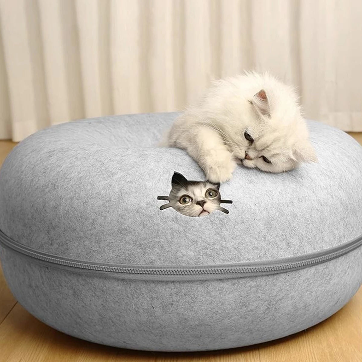 Felt Donut Cat & Dog Bed – 2-in-1 Hideaway Tunnel