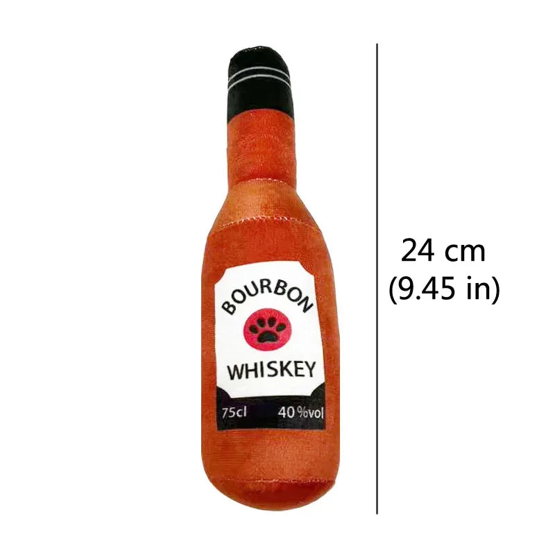 Plush Squeaky Dog Toy – Beer Bottle Chew for Small & Large Dogs